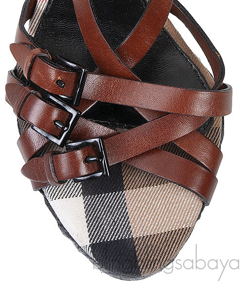Brown Leather Strappy Wedge Sandals