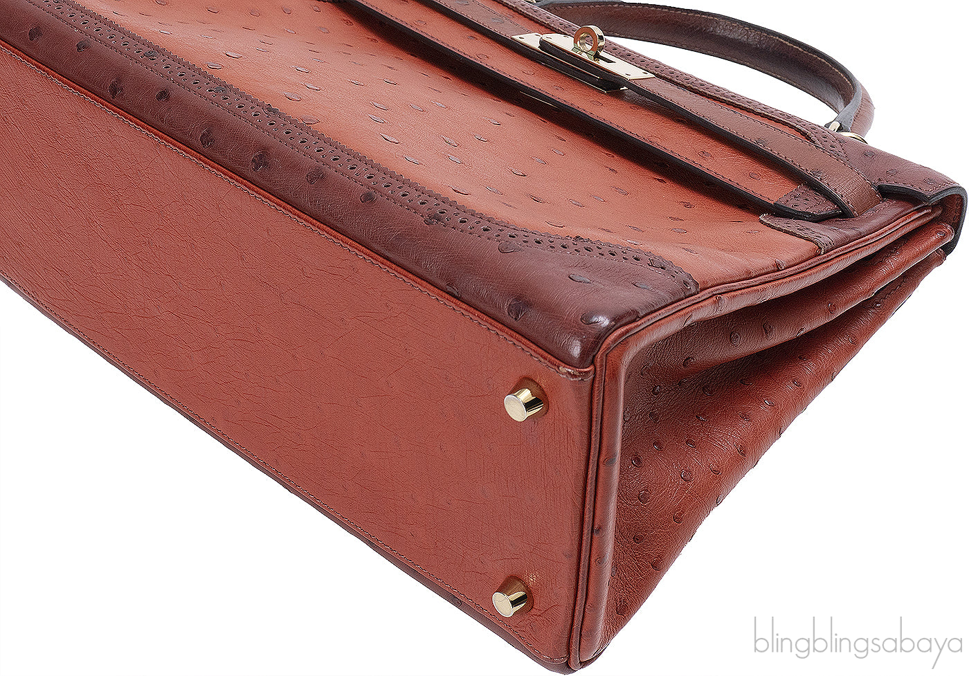 Hermes Kelly 32 Ghillies Rouge H Sunset and Brique Ostrich Bag
