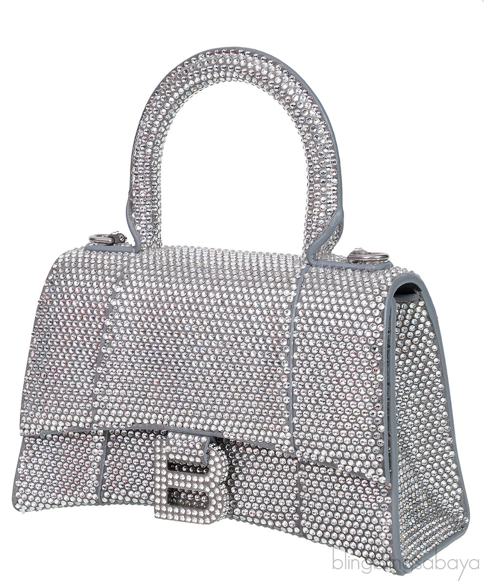 Hourglass XS Silver Rhinestone Suede Calfskin