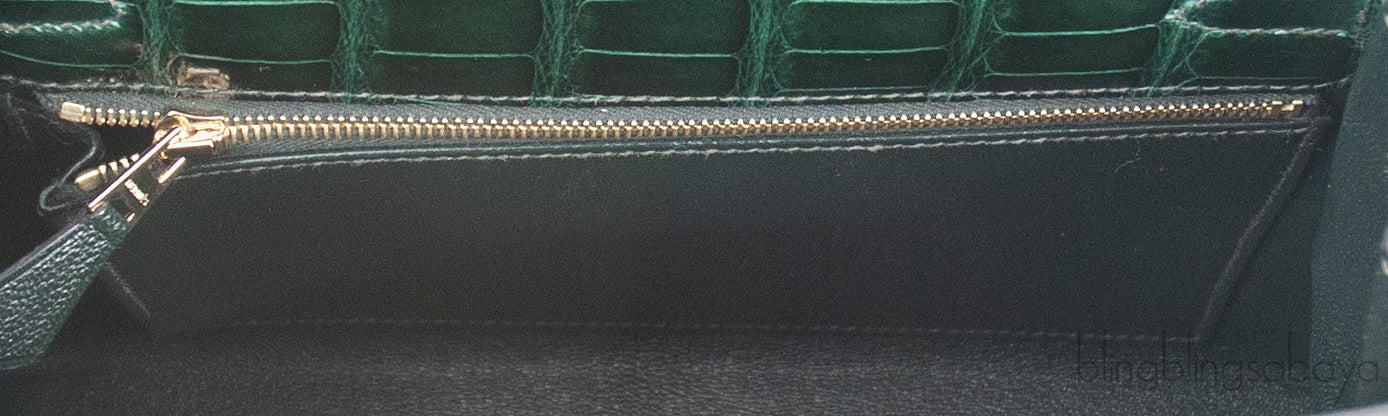 Kelly 25 Sellier Vert Fonce Patent Crocodile GHW