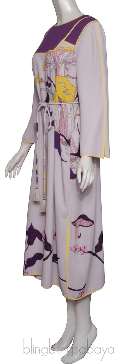 Beige & Purple Printed Dress