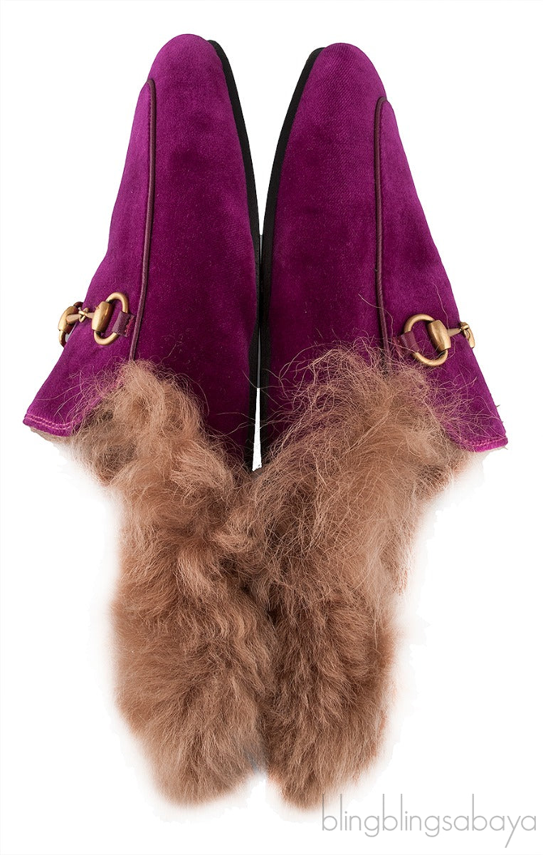 Purple Princetown Fur Slide