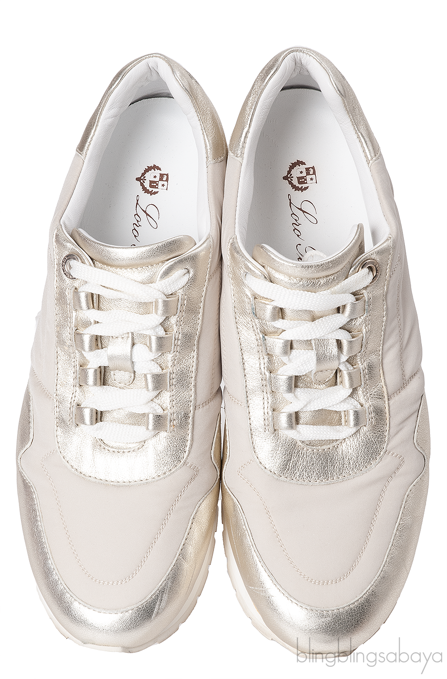 Loro Piana My Wind Beige Nylon and Gold Leather Sneakers