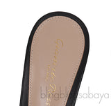 Black Leather Trimmed Fishnet Mules