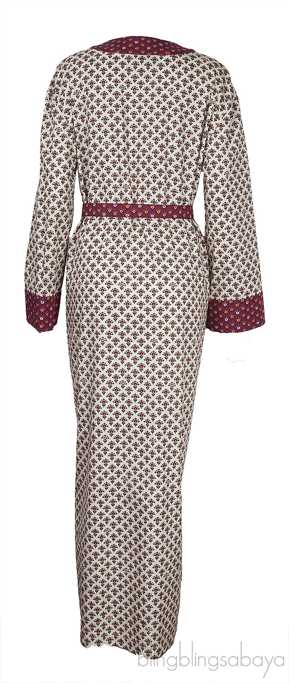 Off-White Burgundy Floral Print Belted Dress