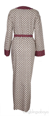 Off-White Burgundy Floral Print Belted Dress
