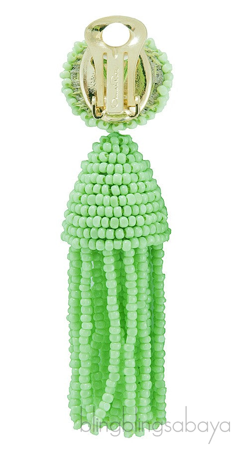Green Beaded Tassel Earrings