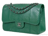 Chanel Classic Jumbo CC Emerald Green Python Flap Bag