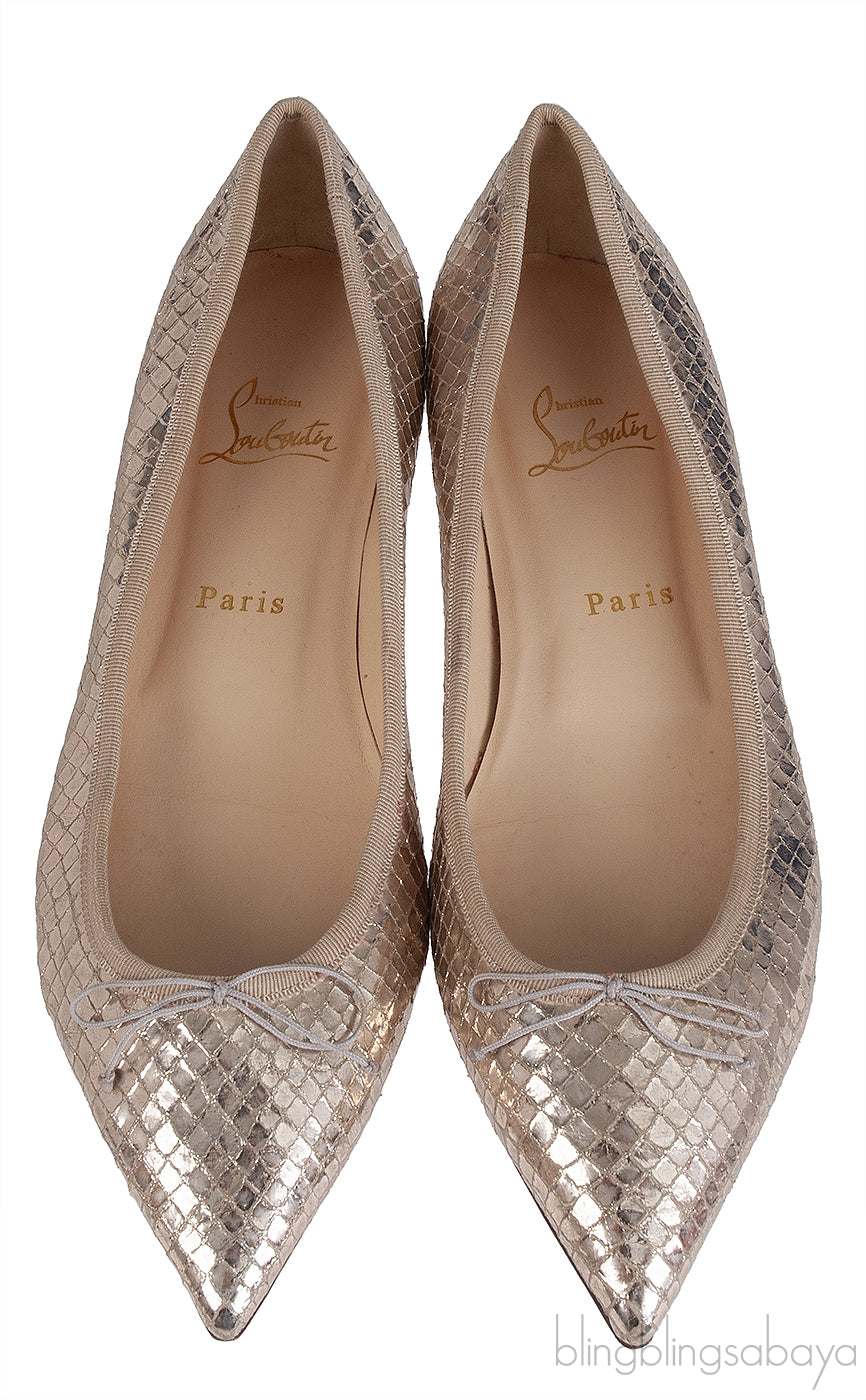 Christian Louboutin Gold Bow Flat Pointed Shoes