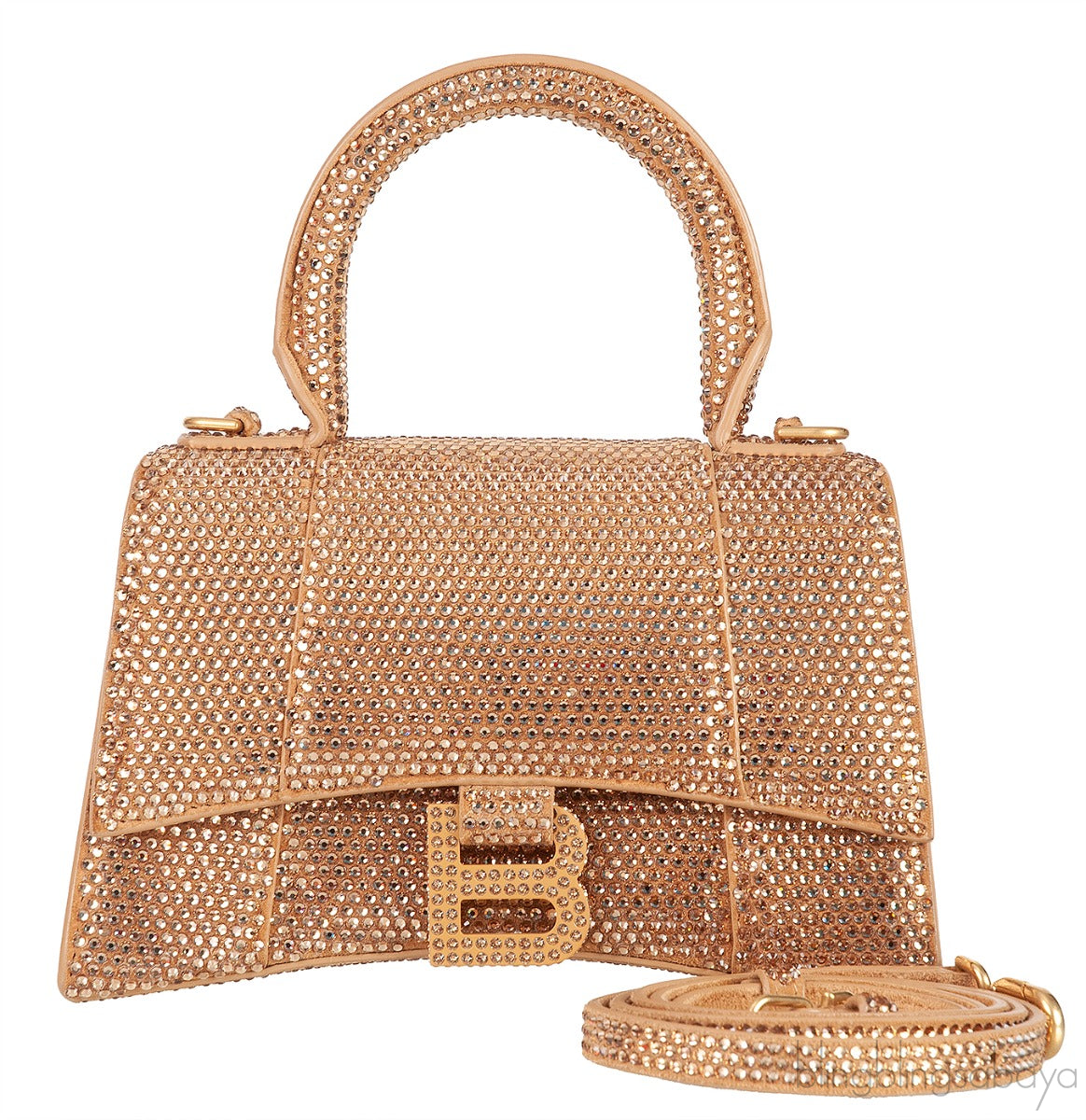 Hourglass XS Gold Rhinestone Suede Calfskin