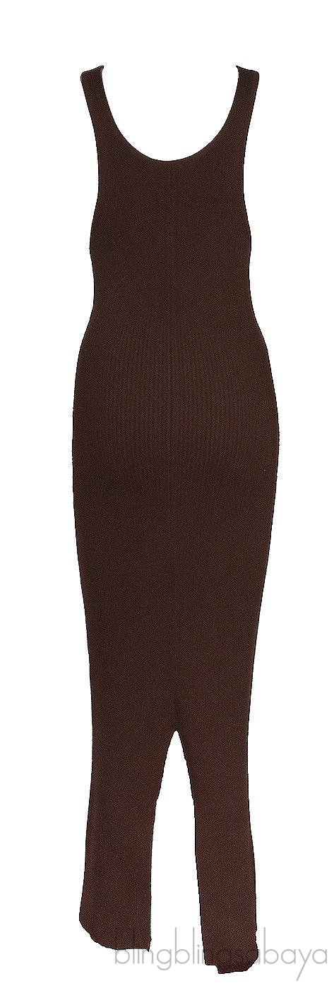 Brown Knitted Tank Maxi Dress
