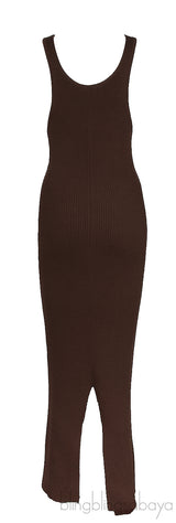 Brown Knitted Tank Maxi Dress