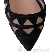 Black Mesh Paneled Suede Heels