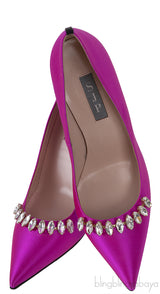 Pink Satin Crystal Embellished Heels