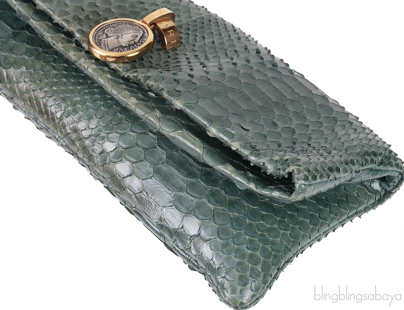 Green Python Monete Fold-over Clutch