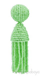 Green Beaded Tassel Earrings