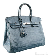 Birkin 35 Blue Tempete Porosus PHW