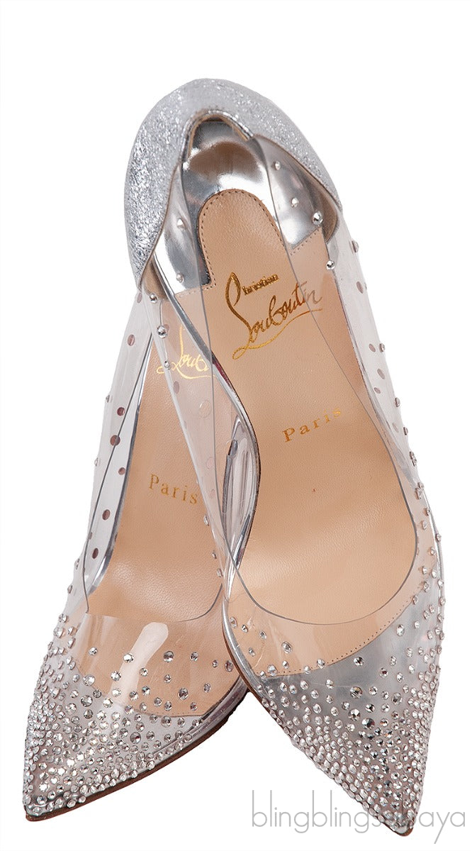 Silver PVC Crystal Heels