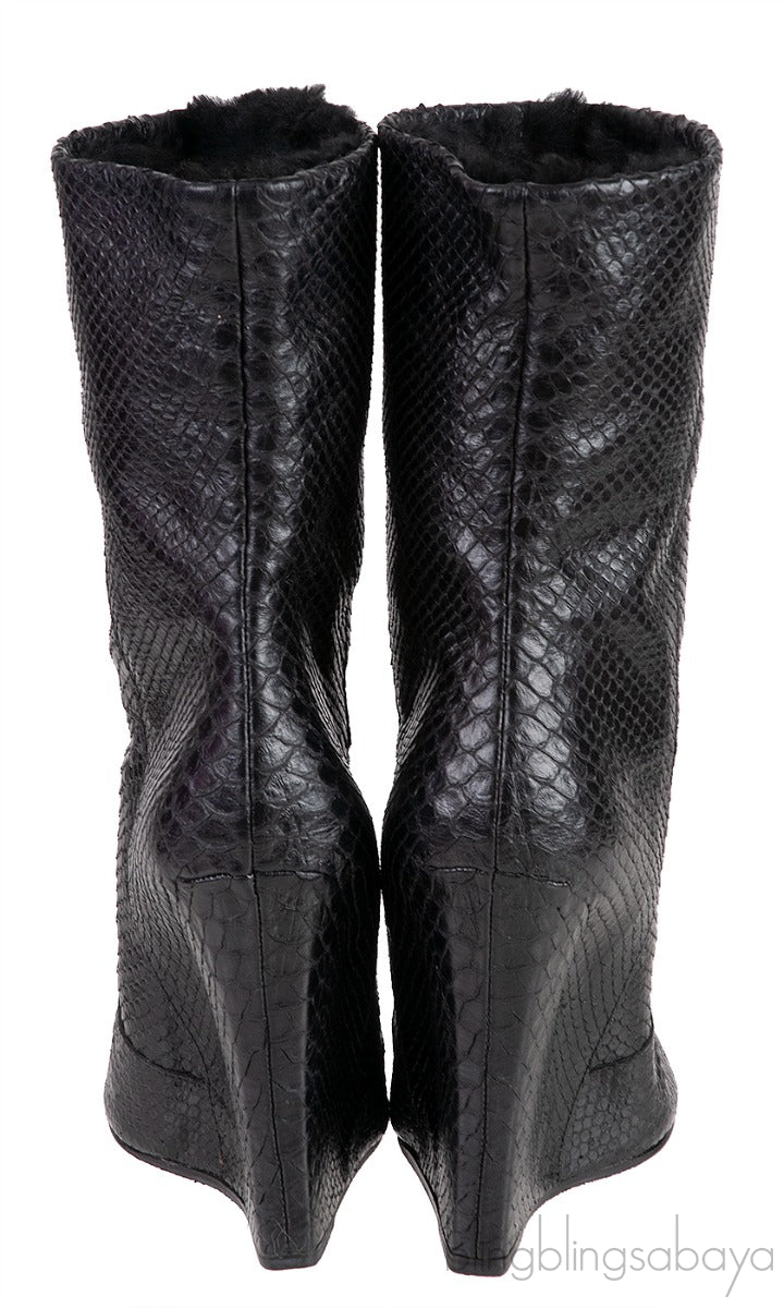 Black Python Wedge Boots