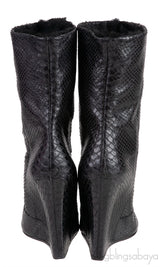 Black Python Wedge Boots