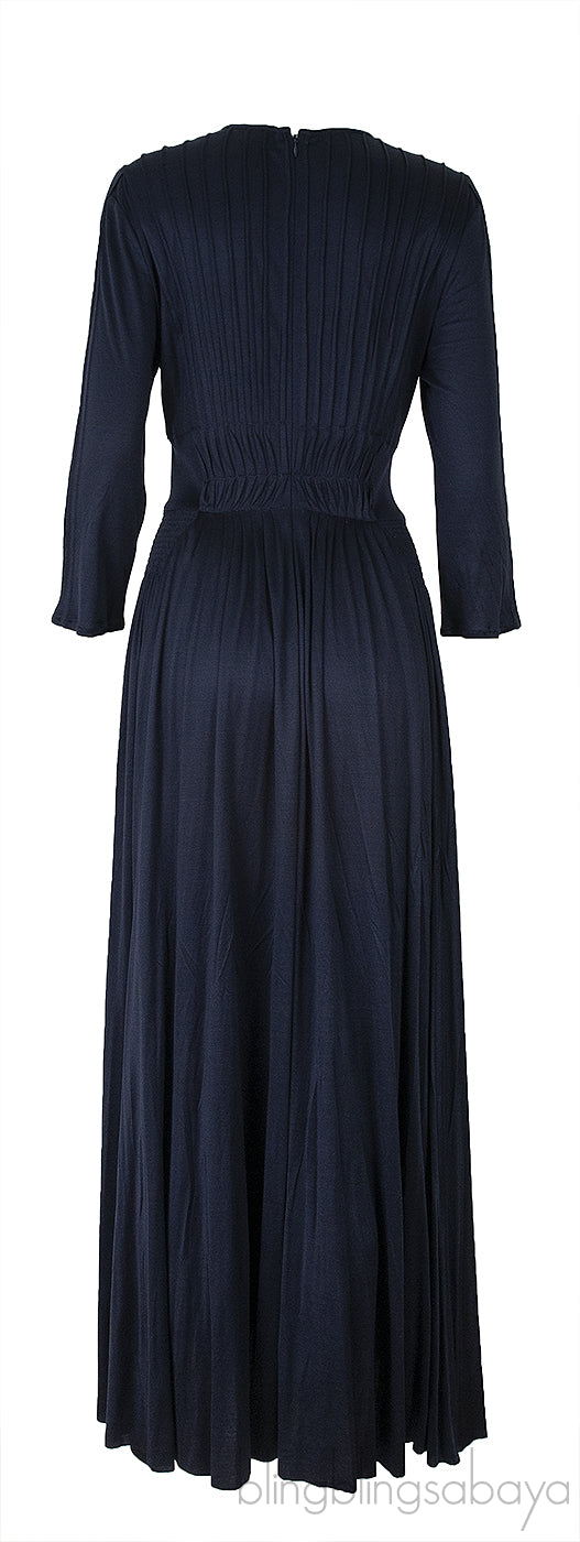 Blue Pleated Elastic Waist Dress