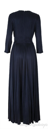 Blue Pleated Elastic Waist Dress