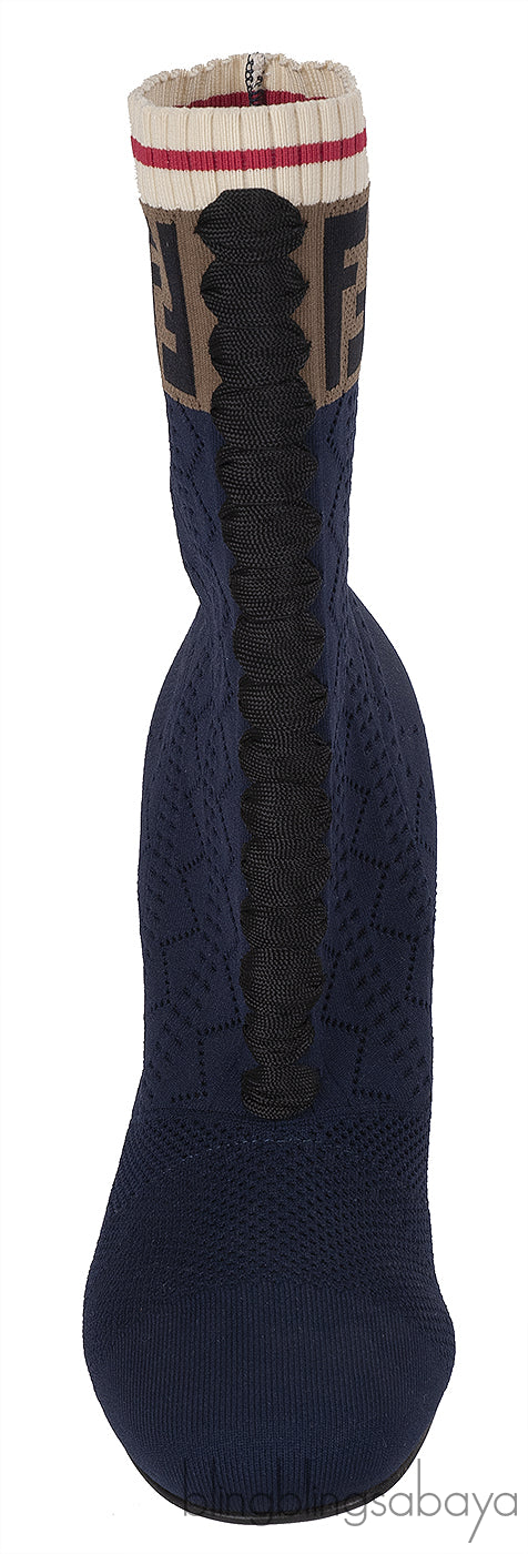Fendi Zucca FF Logo Navy Blue Knit Boots