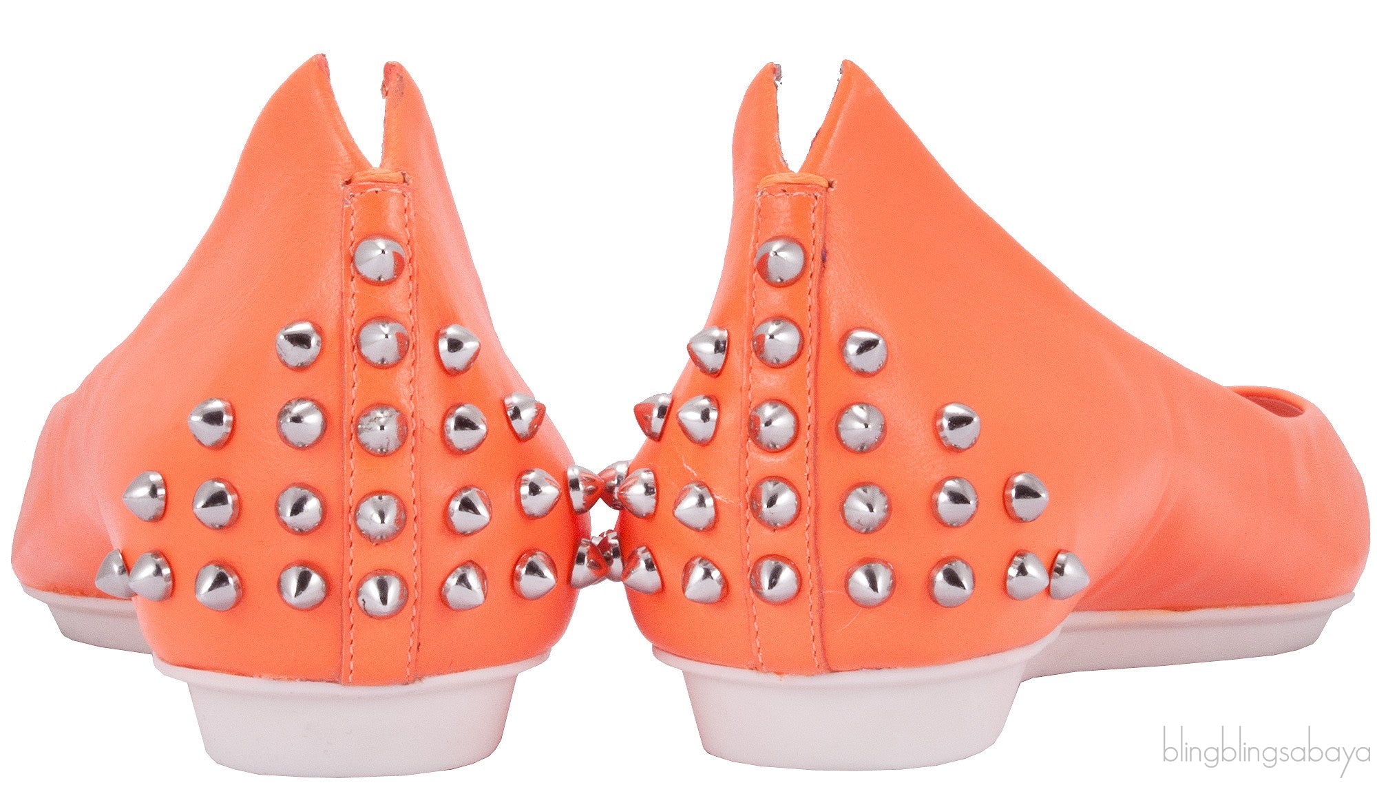 Studded Neon Orange Leather Flat