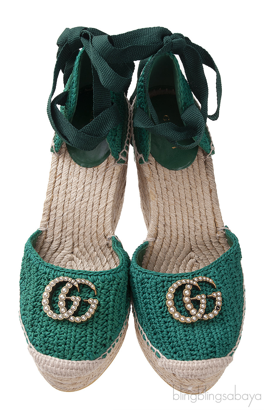 GG Green Lilibeth Web Espadrille Wedge Sandal