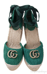 GG Green Lilibeth Web Espadrille Wedge Sandal