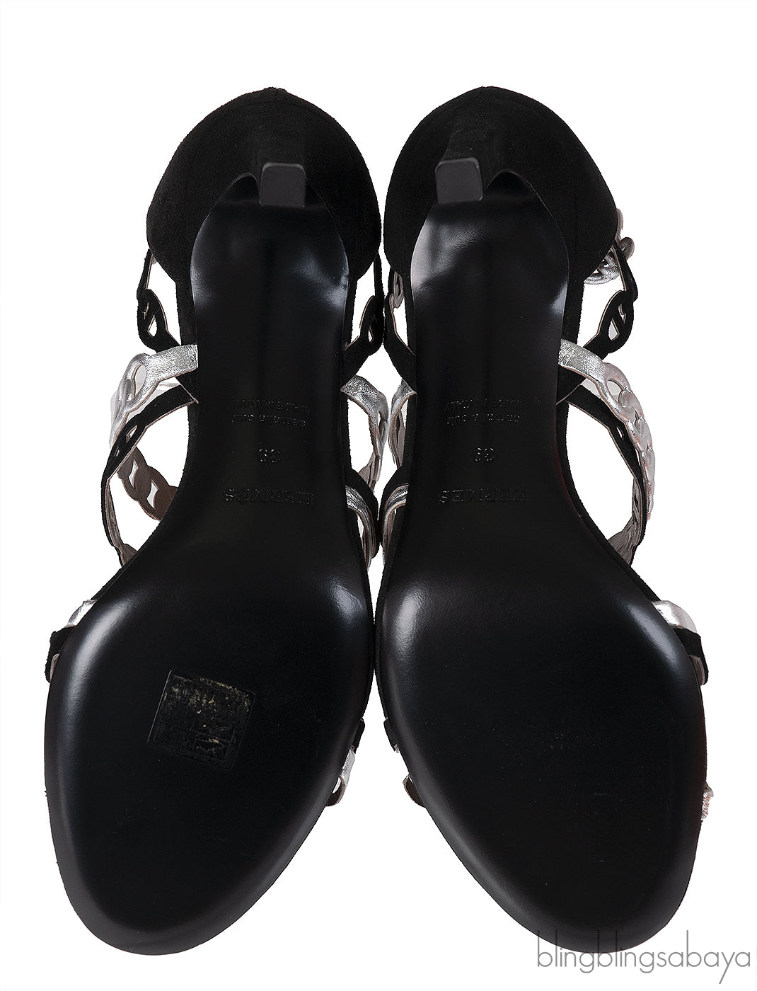 Hermes Chain d\'Ancre Silver & Black Sandals