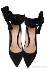 Black Suede Ankle Tie Heels