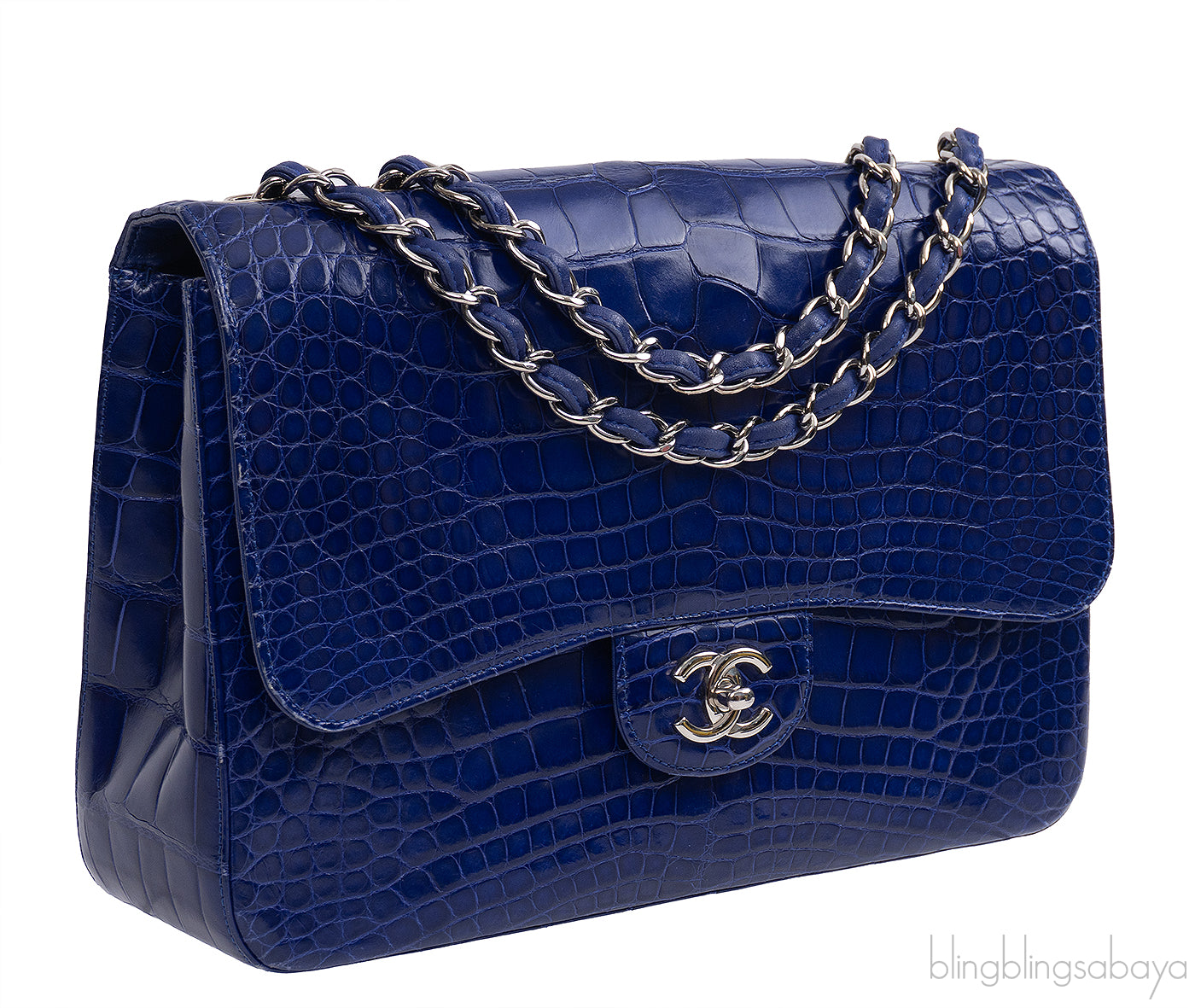 Chanel Classic Blue Crocodile Jumbo Flap Bag