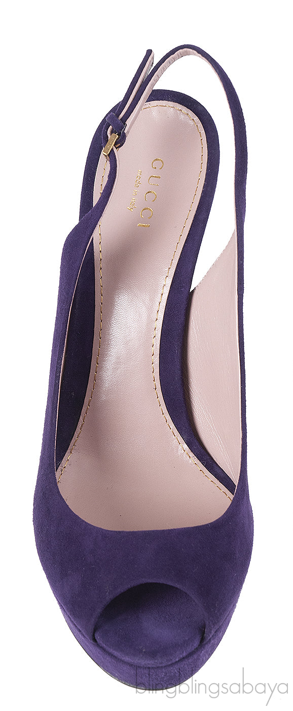 Gucci Purple Suede Slingback Peep Toe