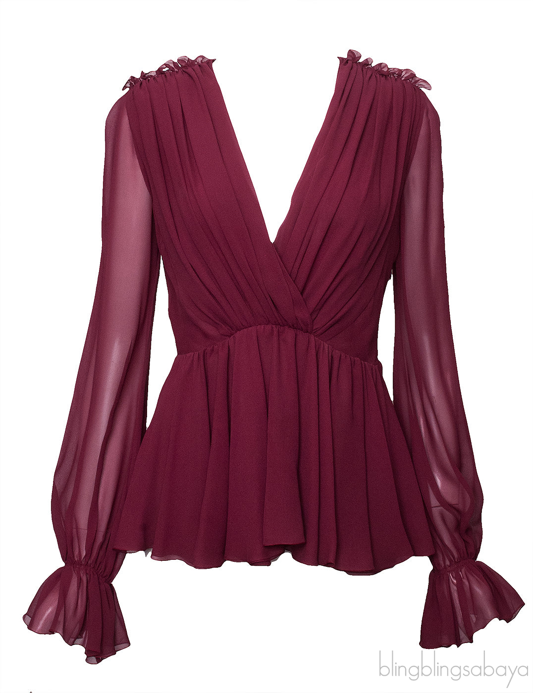 Burgundy Silk Peplum Blouse