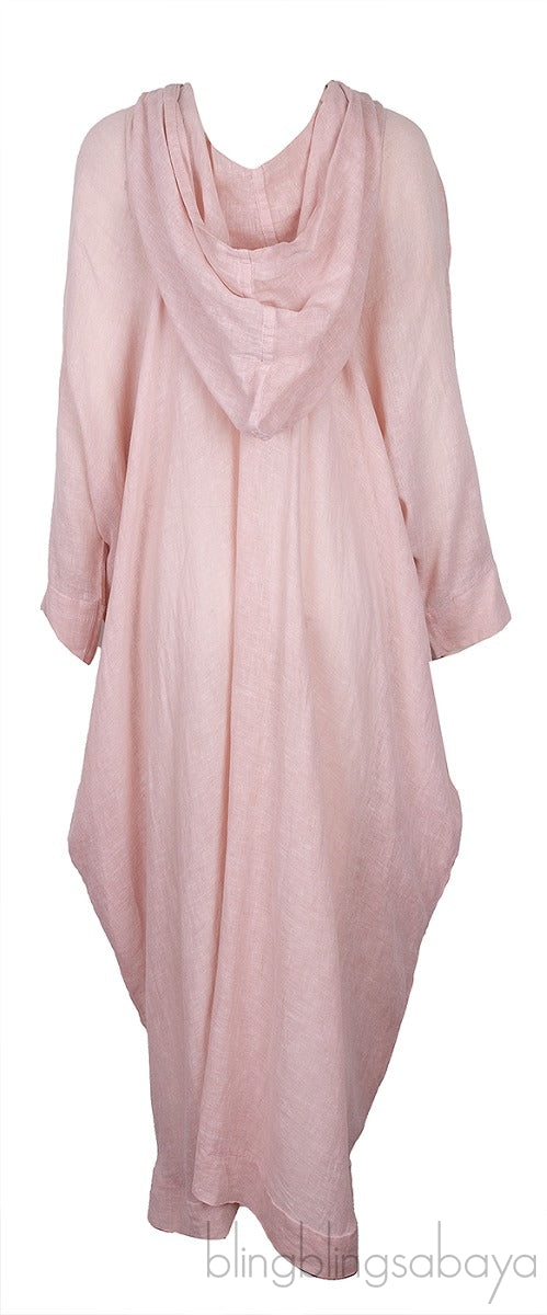 Hooded Printed Linen Kaftan