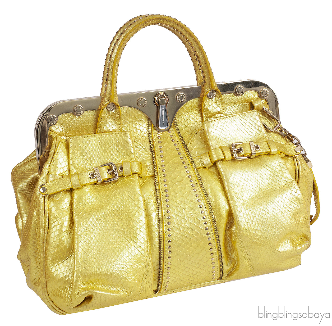 Versace Yellow Python Frame Shoulder Bag
