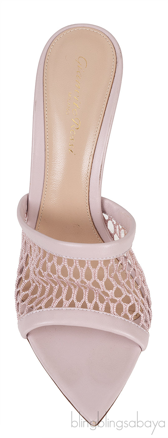 Pink Fishnet Leather Trimmed Mules