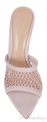 Pink Fishnet Leather Trimmed Mules