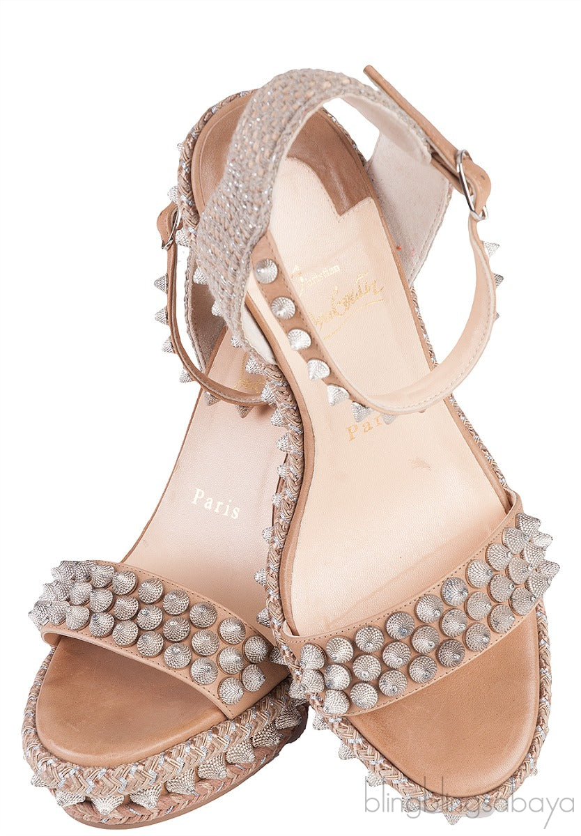 Beige Cordillera Studded Wedge Sandals