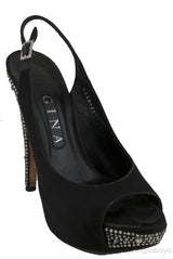 Black Slingback Peep Toe Sandals