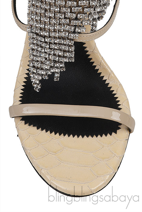 Giuseppe Zanotti Python Embossed Beige Crystal Sandals