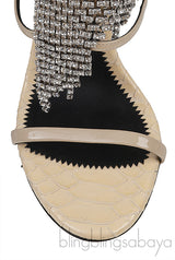 Giuseppe Zanotti Python Embossed Beige Crystal Sandals