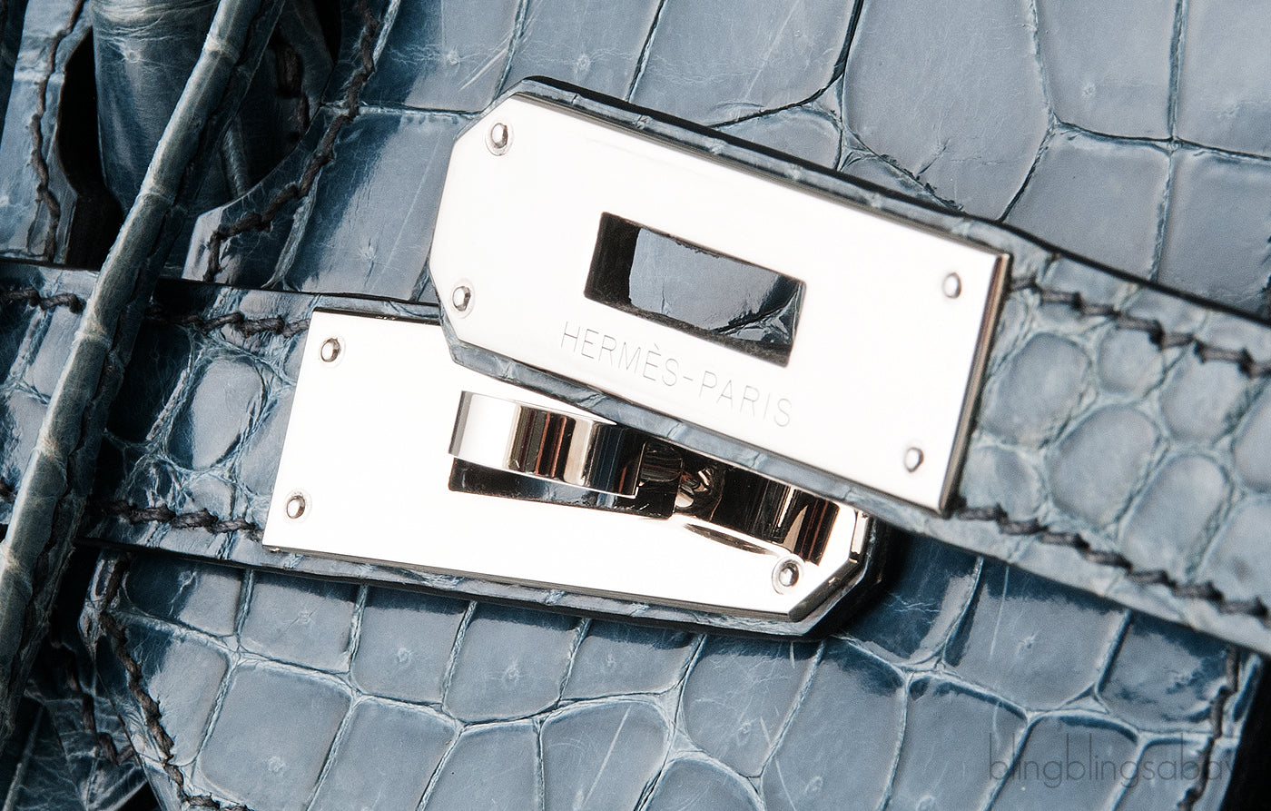 Birkin 35 Blue Tempete Porosus PHW