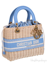 Lady Dior Natural Wicker & Light Blue Dior Oblique Jacquard Medium