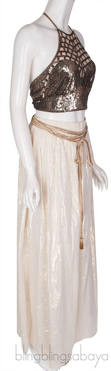 Metallic Wide Leg Trouser & Sequin Halter Top