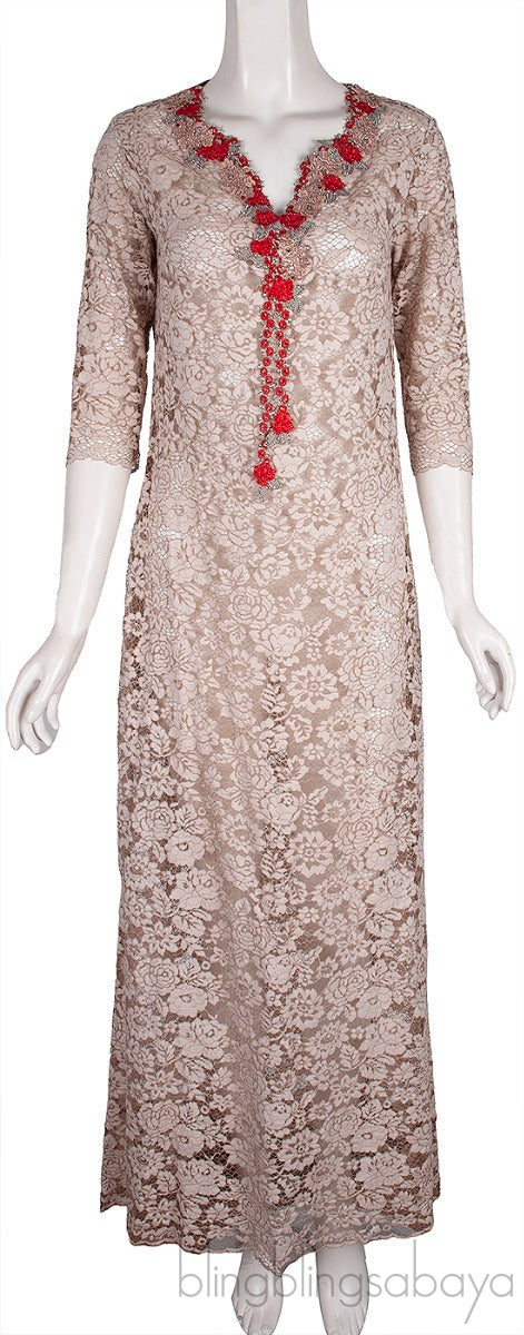Lace Floral Crystal Maxi Dress