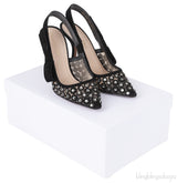 Black Suede Mesh Strass Pointed Toe Heels