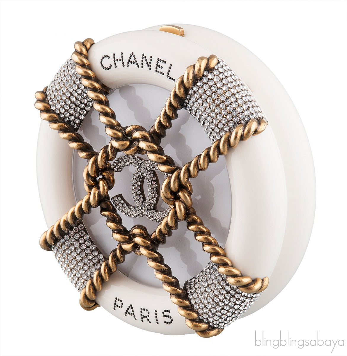 Off-white Crystal Gold Round Clutch