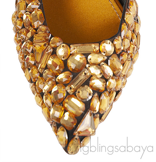 Dolce & Gabbana Yellow Mustard Crystal Slingback Heels